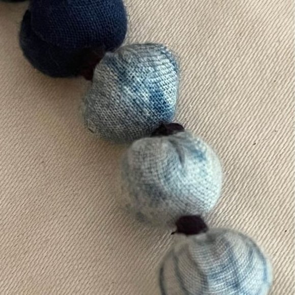 Beautiful Indigo Dyed Cloth Beaded Indian Necklace, Adjustable Length - Picture 4 of 5